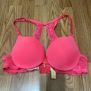 Carven Hot Pink lace underwire push up bra